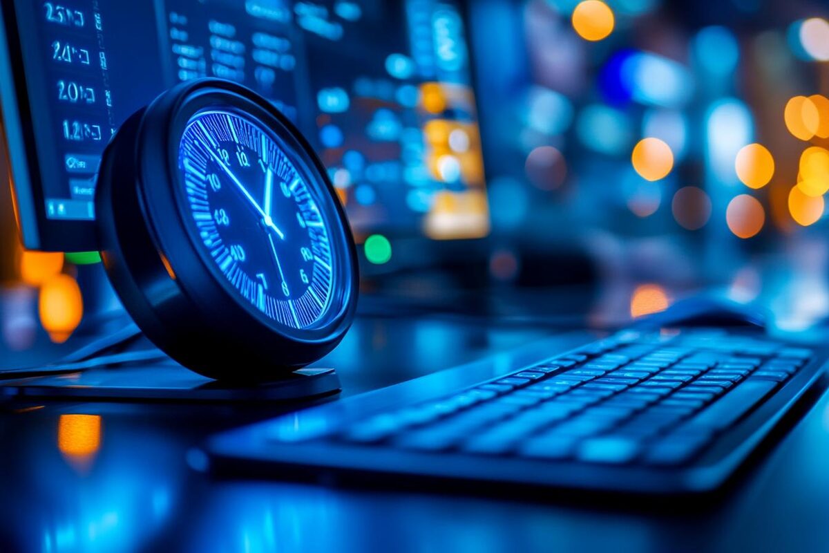 Cron job monitoring setup with scheduled task execution timer and server dashboard in background